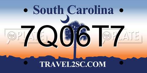 7Q06T7 South Carolina License Plate