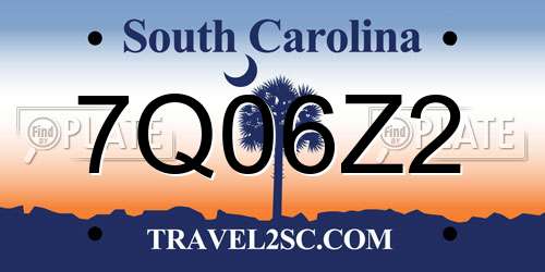 7Q06Z2 South Carolina License Plate