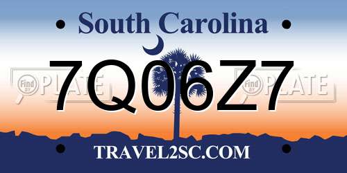 7Q06Z7 South Carolina License Plate