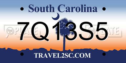 7Q13S5 South Carolina License Plate