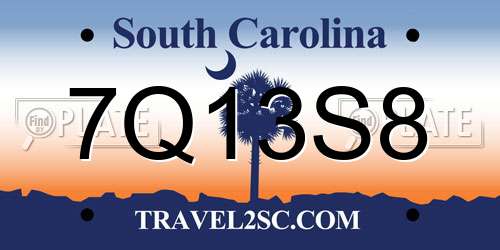 7Q13S8 South Carolina License Plate