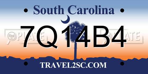 7Q14B4 South Carolina License Plate