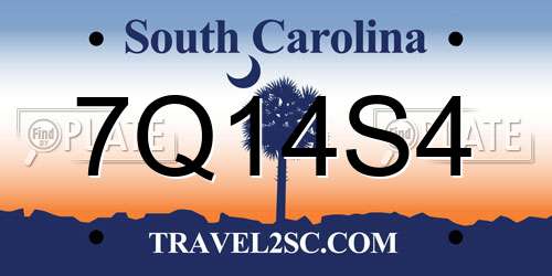 7Q14S4 South Carolina License Plate