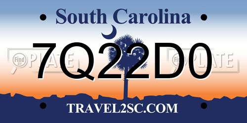7Q22D0 South Carolina License Plate