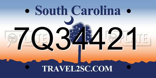 7Q34421 South Carolina License Plate