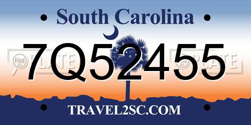 7Q52455 South Carolina License Plate