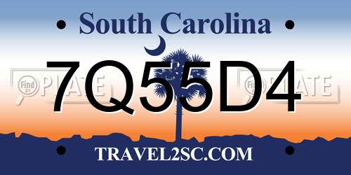 7Q55D4 South Carolina License Plate