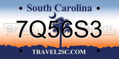 7Q56S3 South Carolina License Plate