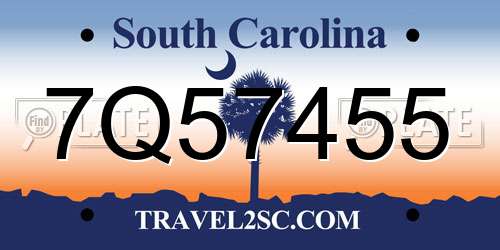 7Q57455 South Carolina License Plate