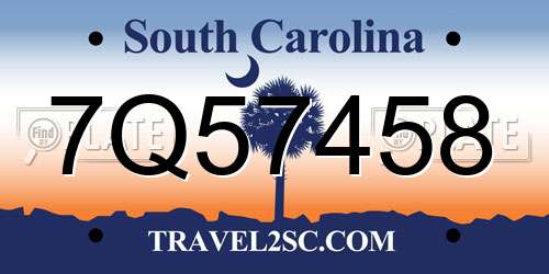 7Q57458 South Carolina License Plate