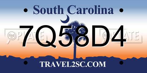 7Q58D4 South Carolina License Plate