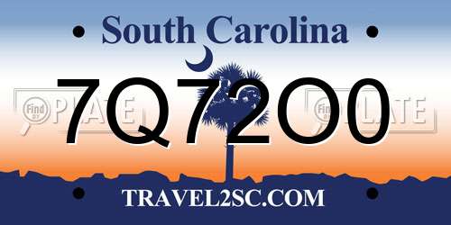 7Q72O0 South Carolina License Plate