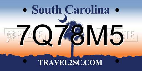 7Q78M5 South Carolina License Plate
