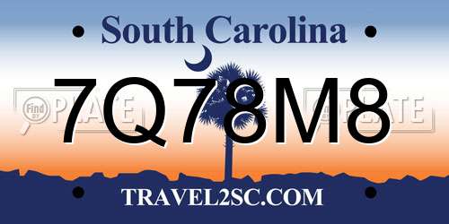 7Q78M8 South Carolina License Plate