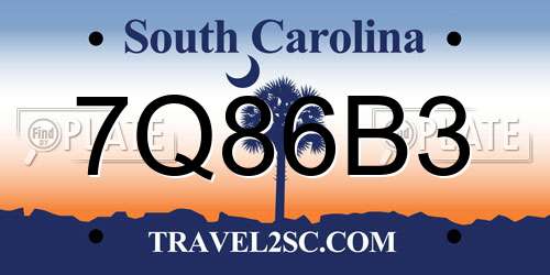 7Q86B3 South Carolina License Plate