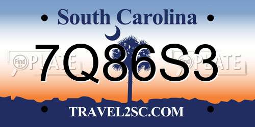 7Q86S3 South Carolina License Plate