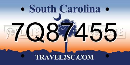 7Q87455 South Carolina License Plate