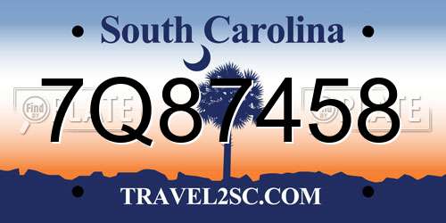 7Q87458 South Carolina License Plate