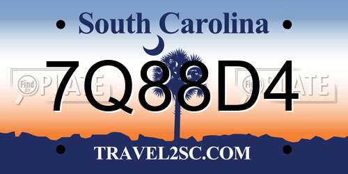 7Q88D4 South Carolina License Plate