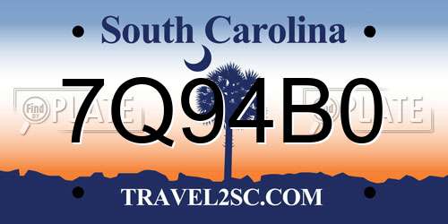7Q94B0 South Carolina License Plate