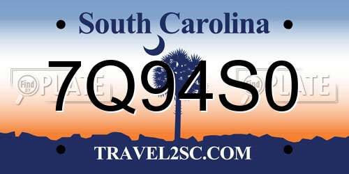 7Q94S0 South Carolina License Plate