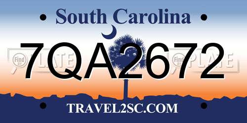 7QA2672 South Carolina License Plate