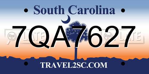 7QA7627 South Carolina License Plate