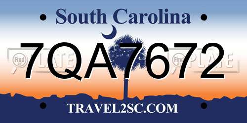 7QA7672 South Carolina License Plate