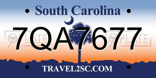 7QA7677 South Carolina License Plate