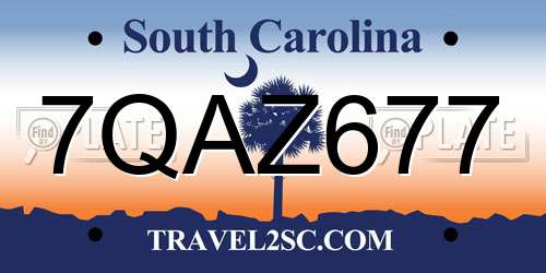 7QAZ677 South Carolina License Plate