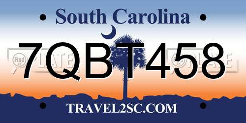 7QBT458 South Carolina License Plate