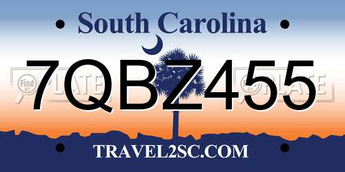 7QBZ455 South Carolina License Plate
