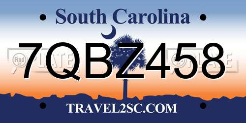 7QBZ458 South Carolina License Plate
