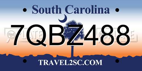 7QBZ488 South Carolina License Plate
