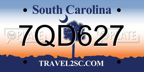 7QD627 South Carolina License Plate