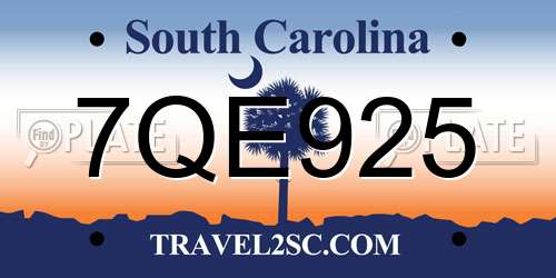 7QE925 South Carolina License Plate