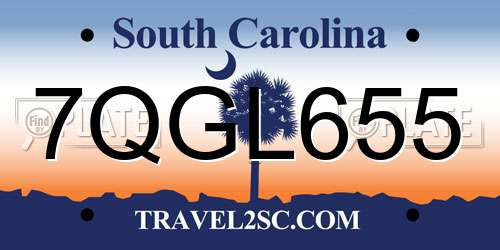 7QGL655 South Carolina License Plate