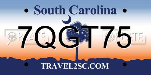 7QGT75 South Carolina License Plate