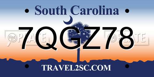 7QGZ78 South Carolina License Plate