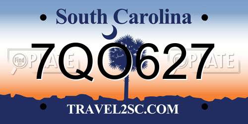 7QO627 South Carolina License Plate