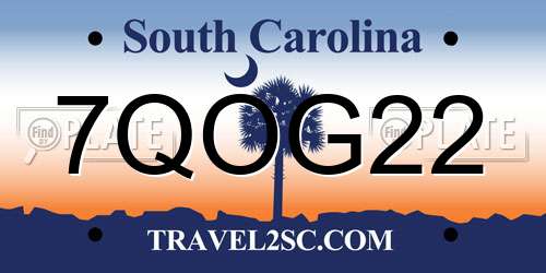 7QOG22 South Carolina License Plate