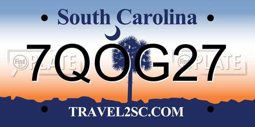 7QOG27 South Carolina License Plate
