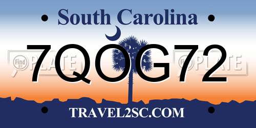 7QOG72 South Carolina License Plate