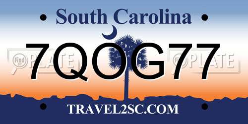 7QOG77 South Carolina License Plate