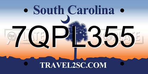 7QPL355 South Carolina License Plate