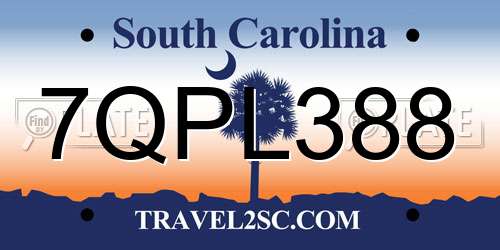 7QPL388 South Carolina License Plate