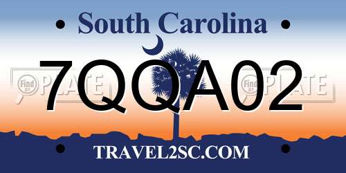 7QQA02 South Carolina License Plate