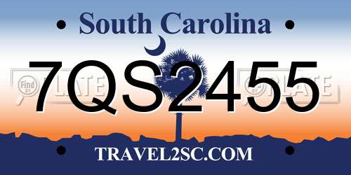 7QS2455 South Carolina License Plate