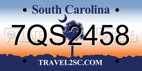 7QS2458 South Carolina License Plate