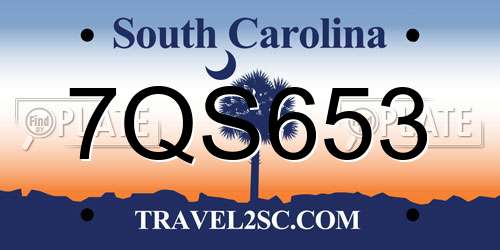7QS653 South Carolina License Plate